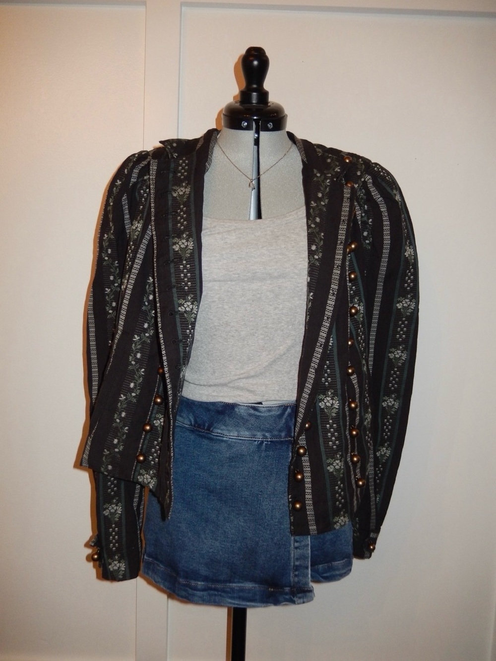 Vintage-Inspired Free People Black Floral Button Jacket